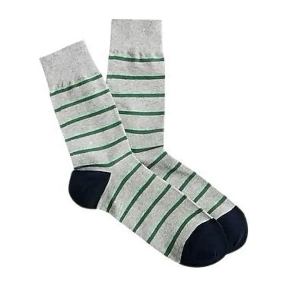 J.Crew Men’s Heather Gray Green Stripe Crew Socks Cotton Blend One Size New
